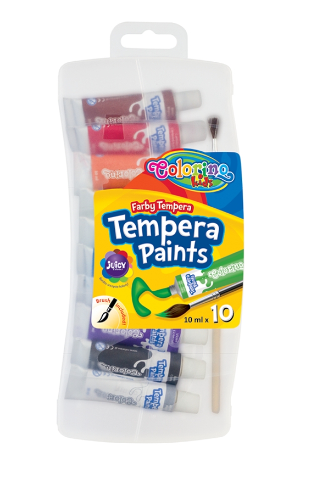 Farby Colorino Kids tempera w tubach z pędzelkiem, 10 kolorów