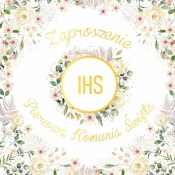 Zaproszenie KW - Komunia kielich w kwiatach 5szt