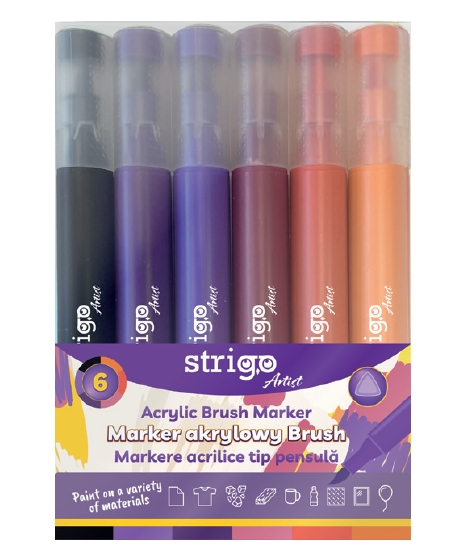 Marker akrylowy z końcówką Brush - zestaw 7, 6 szt