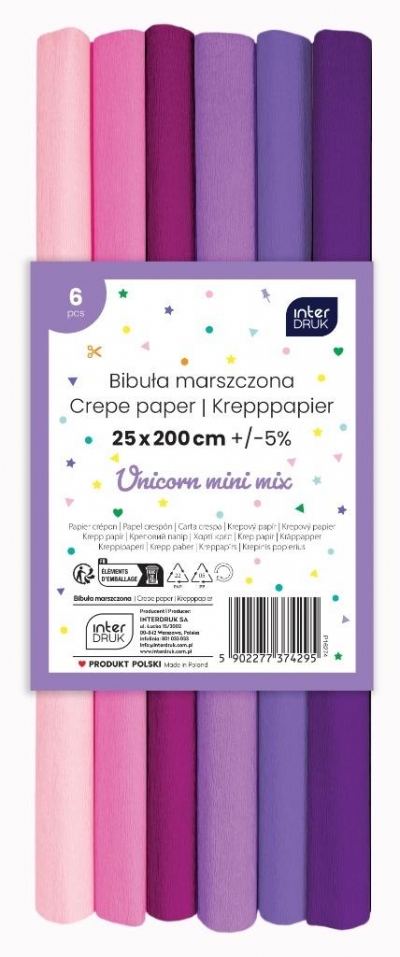 Bibuła marszczona Unicorn mini mix 6szt 200x25cm