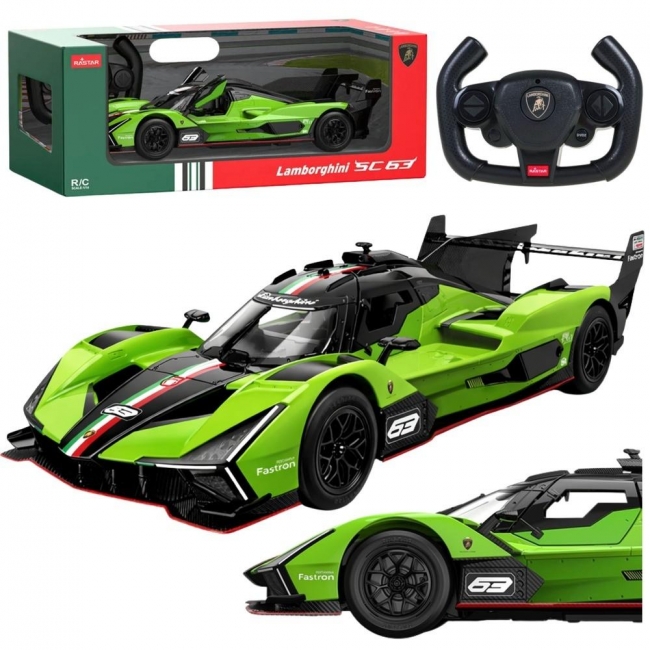 <img src='https://webimage.pl/pics/296/4/d5905991094296.jpg' style='height:440px' /> Auto wyścigowe lamborghini sc63 RC zielone 1:14