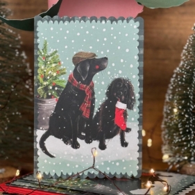 Karnet Święta Świąteczne psy przy choince
