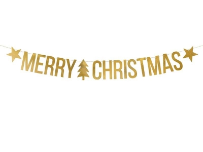 Baner Merry Christmas złoty 10.5x150cm