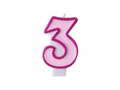 Świeczka urodzinowa Partydeco Cyferka 3 w kolorze różowym 7 centymetrów (SCU1-3-006)