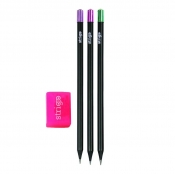 Strigo, Ołówki z diamentem, 3szt + gumka neon
