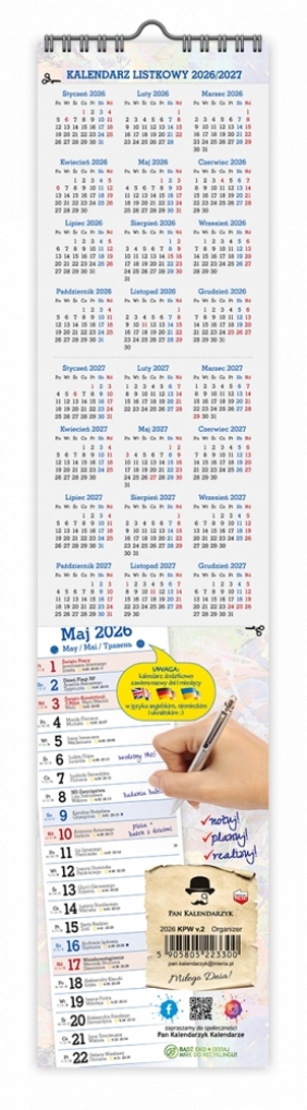 Kalendarz 2026 paskowy wąski - Organizer