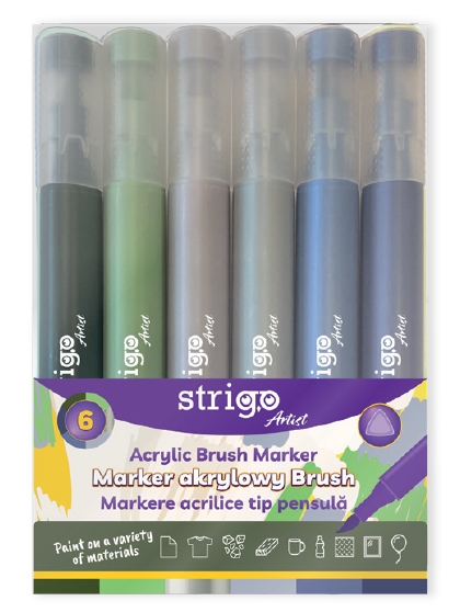 Marker akrylowy z końcówką Brush - zestaw 8, 6 szt