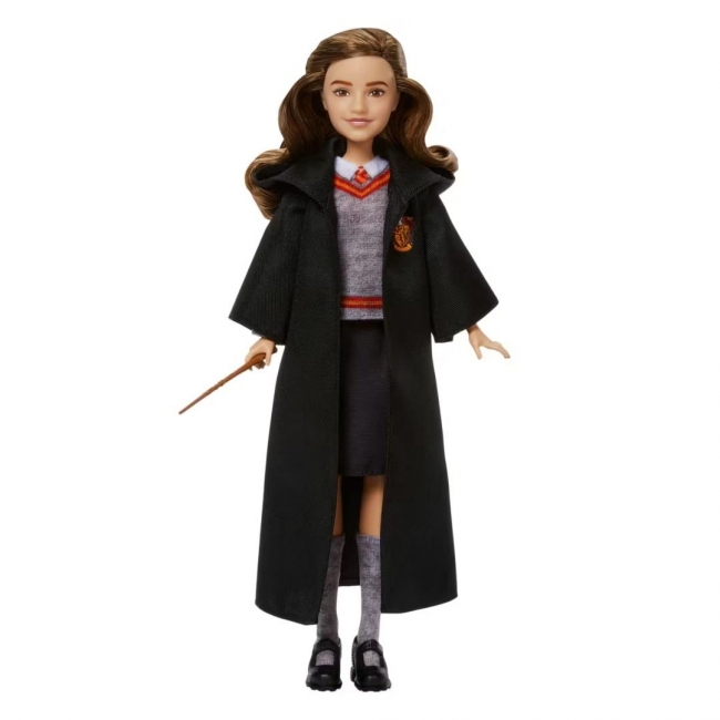 Hermiona Granger w mundurku Hogwartu i z różdżką