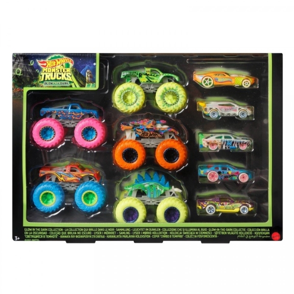 Pojazdy Monster Trucks 1: 64 świecące w ciemności 10-pak (HCB57)