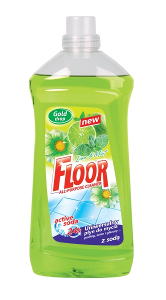 Floor, płyn uniwersalny do mycia z sodą oczyszczoną - Limonka z miętą, 1,5L