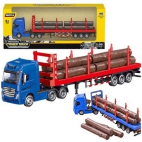 Ciężarówka transport drewna metalowa 1:50 czerwona