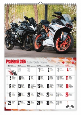 Kalendarz 2026 ścienny dwustronny A3 - Motocykle
