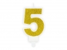 Świeczka urodzinowa Partydeco cyferka 5 złoty brokat 7cm (SCU3-5-019B)