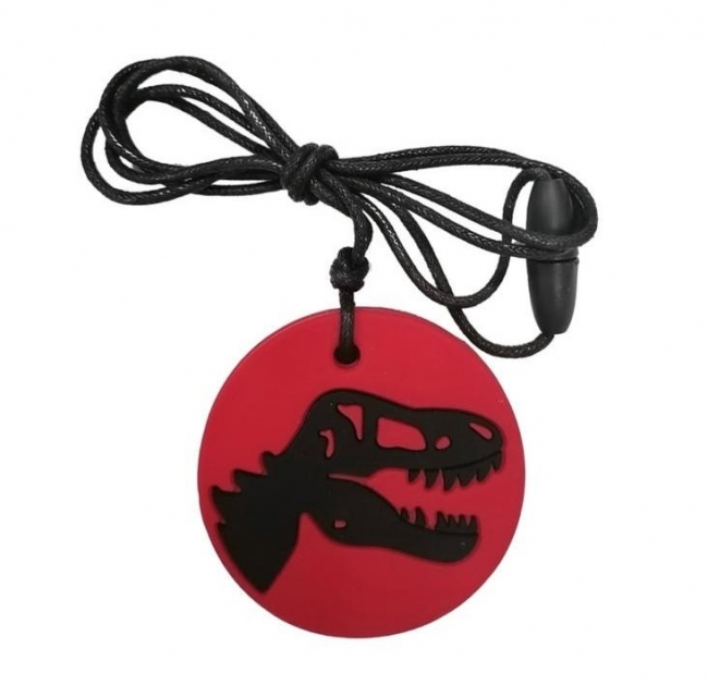 Gryzak antystresowy naszyjnik - dinozaur czerwony