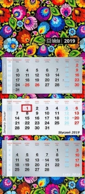 Kalendarz Trójdzielny 2019 łowicki czarny FOLKSTAR