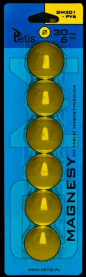 Magnesy do tablic żółte 30mm/6szt. - gładkie (GM301-PY6)