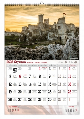 Kalendarz 2026 ścienny dwustronny A3 - Zamki Polskie