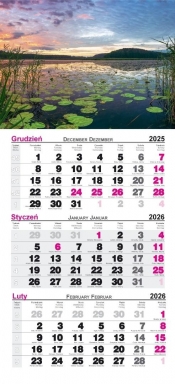 Kalendarz 2026 ścienny trójdzielny Jezioro