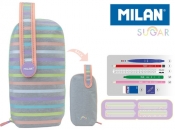 Multipiórnik MILAN owalny z 4 piórnikami SUGAR paski