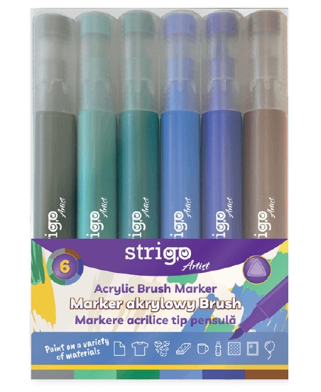 Marker akrylowy z końcówką Brush - zestaw 9, 6 szt