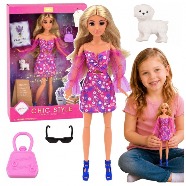 <img src='https://webimage.pl/pics/317/4/d5907990204317.jpg' style='height:440px' /> Lalka Anlily w różowej sukience z pieskiem