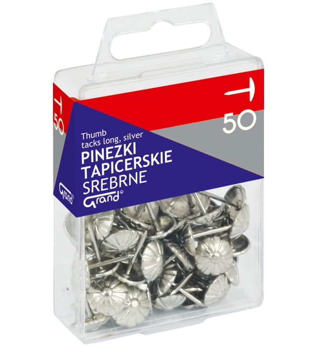 Pinezki Grand tapicerskie, 50 szt. - srebrne