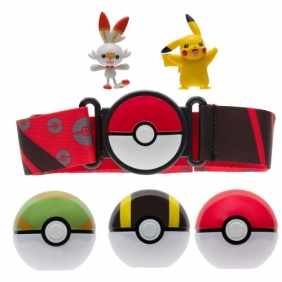 Pokemon Clip 'n' Go Poke Ball Belt Set (Ultra Ball, Poke Ball, Nest Ball, Scorbunny,Pikachu, Red Belt), Figurka