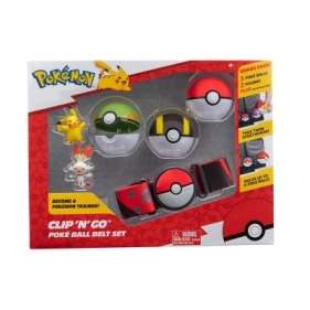 Pokemon Clip 'n' Go Poke Ball Belt Set (Ultra Ball, Poke Ball, Nest Ball, Scorbunny,Pikachu, Red Belt), Figurka