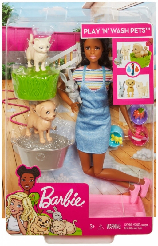 Lalka Barbie Kąpiel zwierzątek + Zestaw Brunetka (FXH10/FXH12)