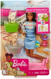 Lalka Barbie Kąpiel zwierzątek + Zestaw Brunetka (FXH10/FXH12)