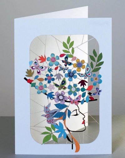 Karnet PM232 wycinany + koperta Kobieta z kwiatami