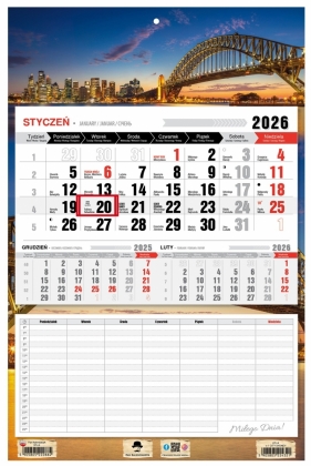 Kalendarz 2026 jednodzielny z planem zajęć - City Sidnei