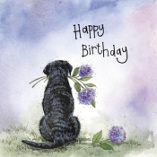 Karnet Urodziny S423 Labrador z kwiatami