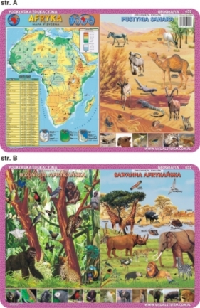 Podkładka edukacyjna. Afryka mapa fizyczna, zwierzęta ? pust - inne