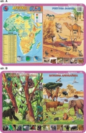 Podkładka edukacyjna. Afryka mapa fizyczna, zwierzęta ? pust