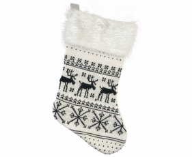 Skarpeta świąteczna biała w renifery 41x22cm