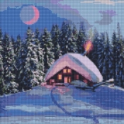 Diamentowy mozaika - Zaśnieżona chata 40x40cm