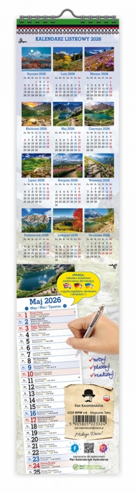 Kalendarz 2026 paskowy wąski - Magiczne tatry
