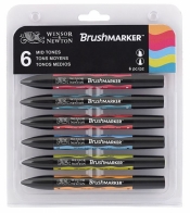 Zestaw pisaków Brushmarker Winsor & Newton - Mid Tones, 6 kolorów (17044629C)