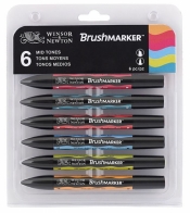 Zestaw pisaków Brushmarker Winsor & Newton - Mid Tones, 6 kolorów (17044629C)