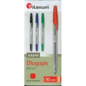 Długopis Titanum AA944, 50 szt. - czerwony (71051)