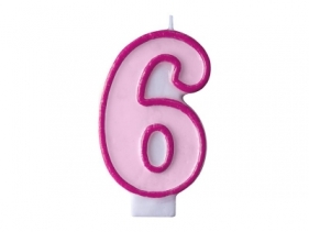 Świeczka urodzinowa Partydeco Cyferka 6 w kolorze różowym 7 centymetrów (SCU1-6-006)