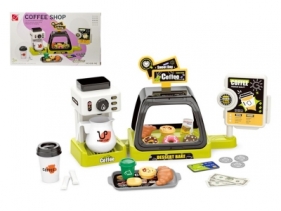 Zabawka AGD kawiarnia z ekspresem do kawy ze światłem i dźwiękiem i innymi akcesoriami