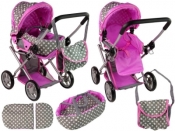 Wózek dla lalek spacerówka 2w1 szaro różowy