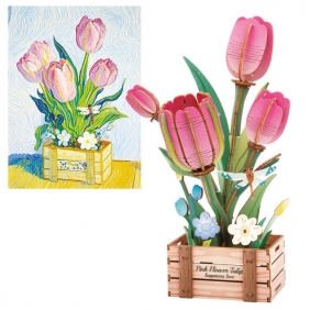 Drewniane kwiatki 3D - Tulipany, 75el.