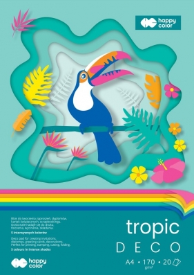 Happy Color, Blok Hobby Deco Tropic 170 g/m2, A4/20 ark., 5 kolorów