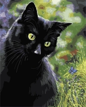 Malowanie po numerach - Czarny kot 30x40cm