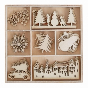Kształty z drewna zimowe miasteczk, 35szt