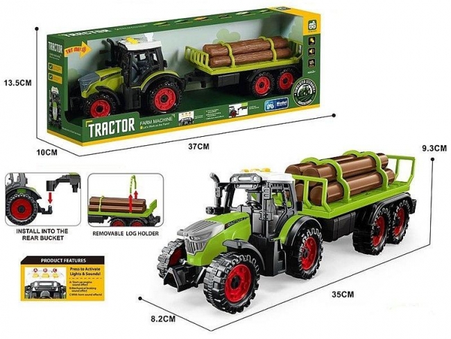 Traktor z przyczepą i drewnem 35x9x8cm