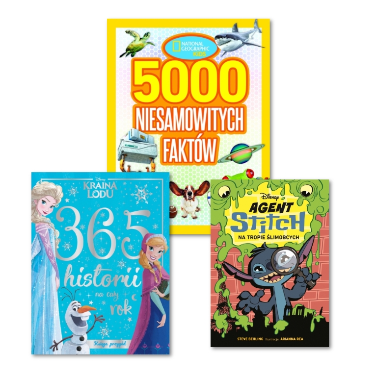 Pakiet rodzinny: 5000 niesamowitych faktów; Księga przygód. Disney Kraina Lodu; Agent Stitch